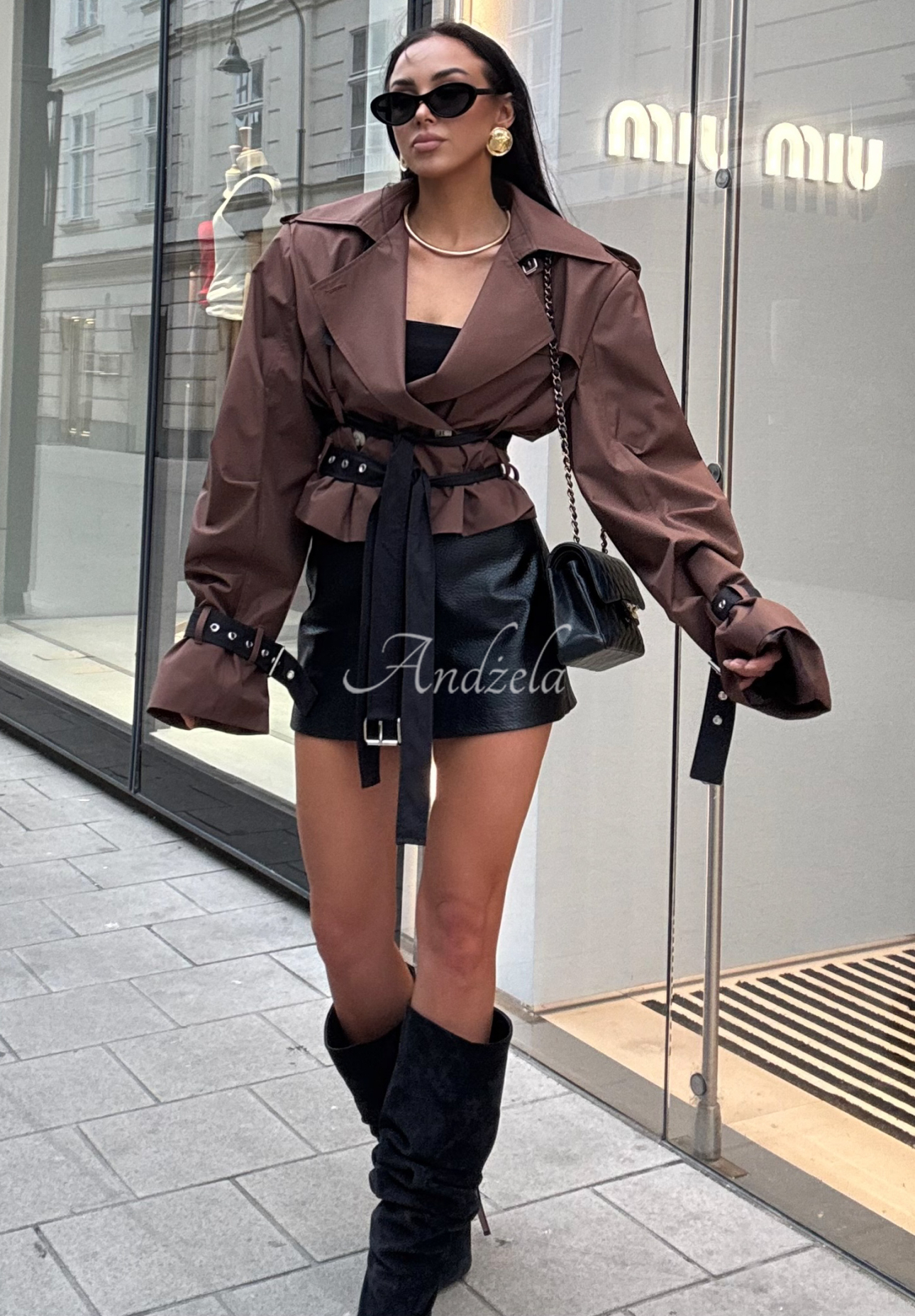 La Milla Wait What Now chocolate short trench coat