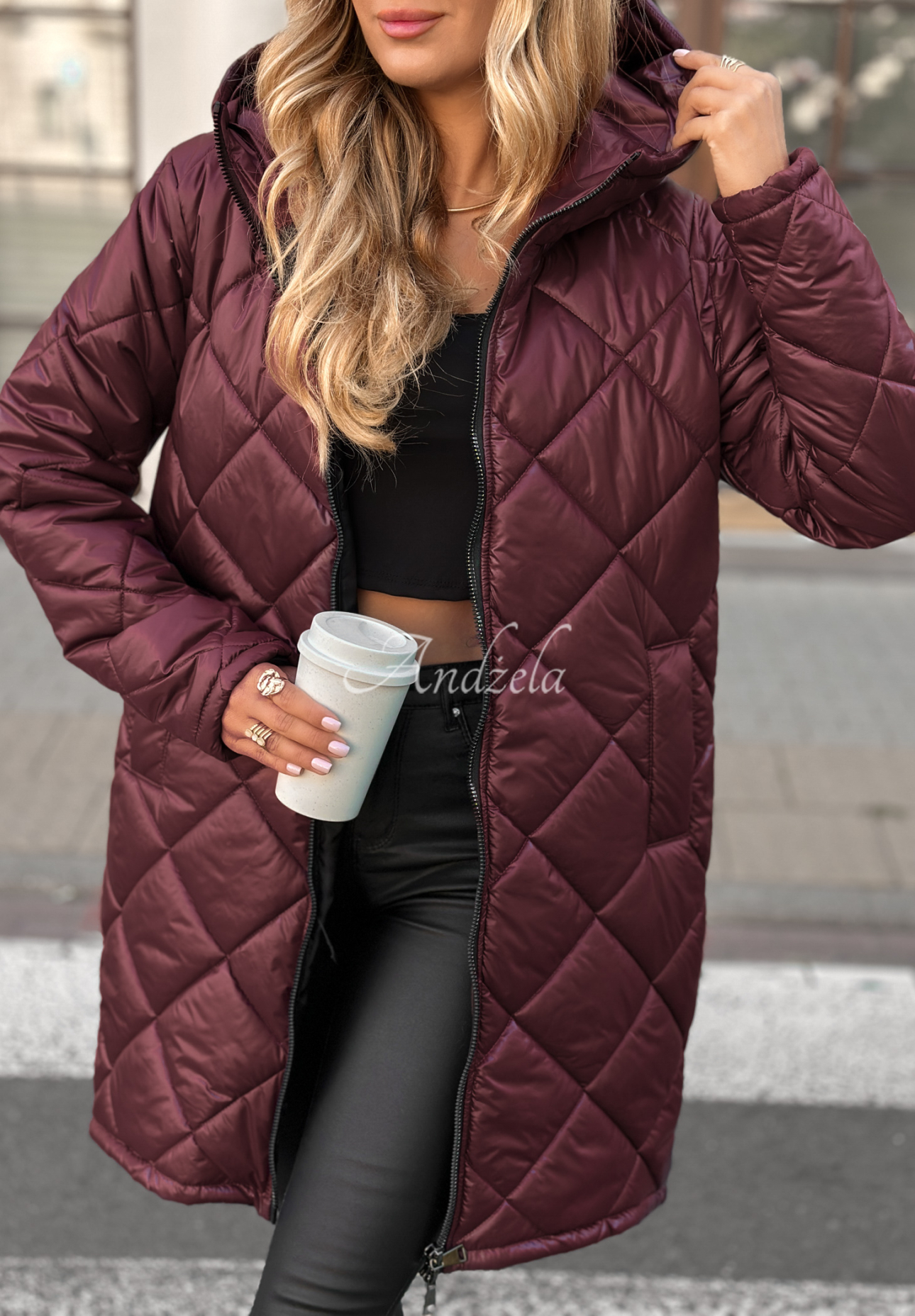 Trust Your Intuition long quilted jacket burgundy