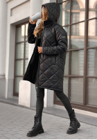 Długa pikowana kurtka Trust Your Intuition czarna