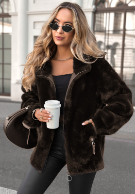 White Raven short fur jacket chocolate.