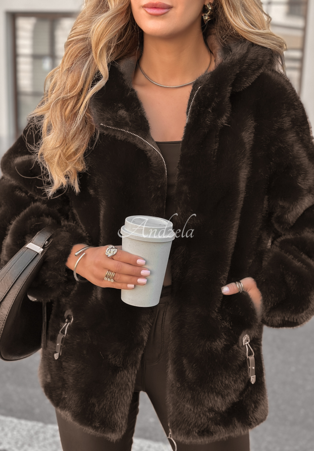 White Raven short fur jacket chocolate.