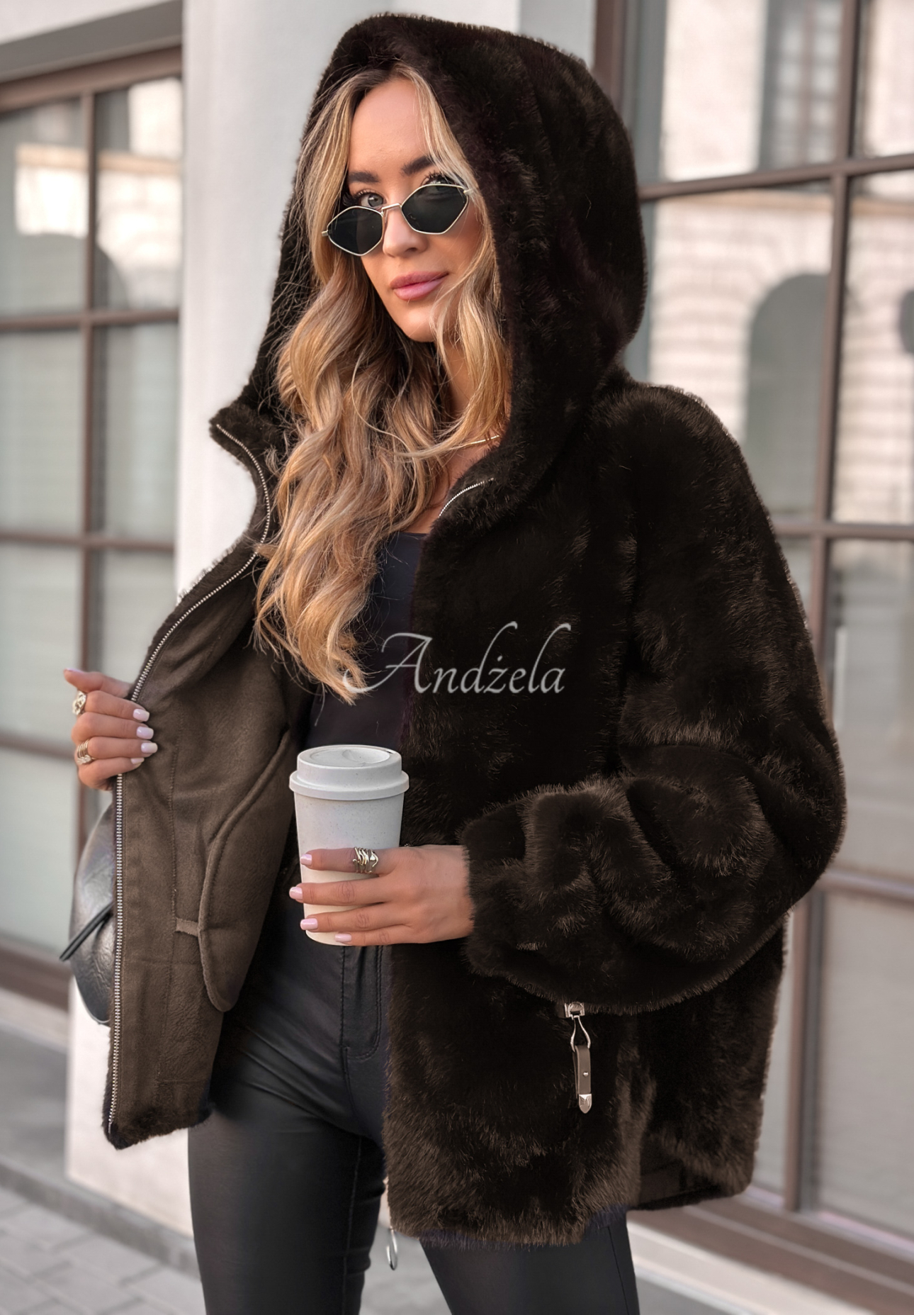 White Raven short fur jacket chocolate.