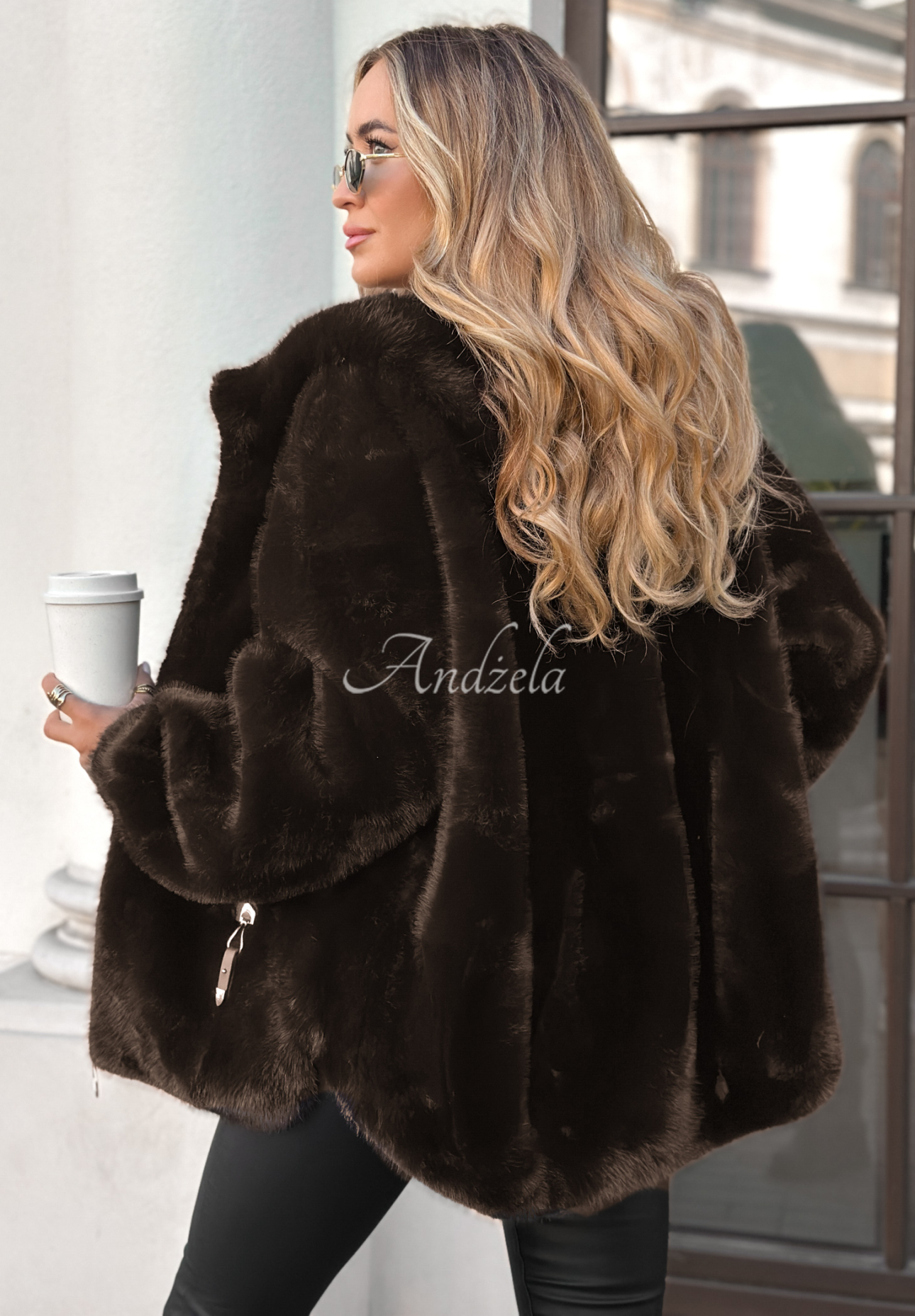White Raven short fur jacket chocolate.