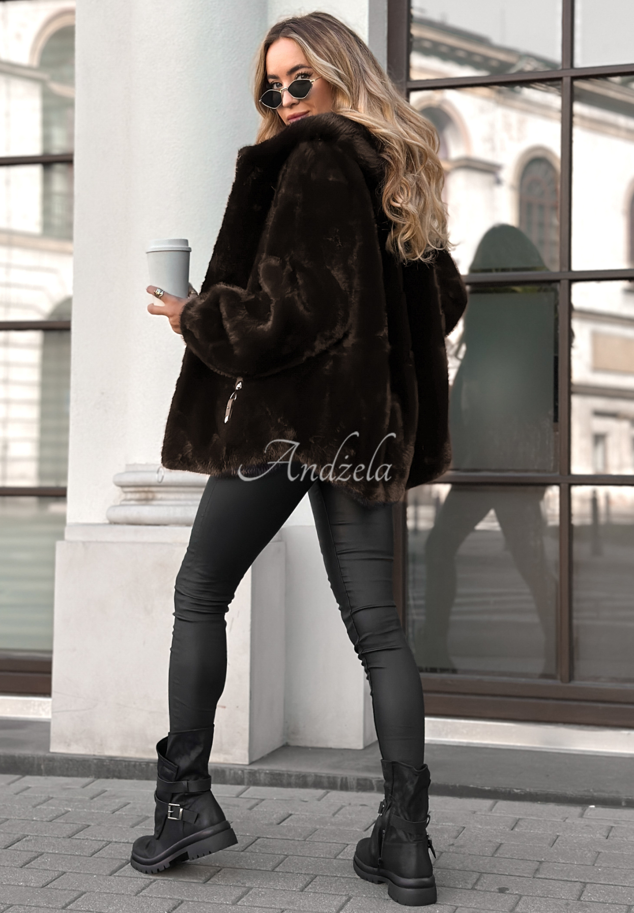 White Raven short fur jacket chocolate.