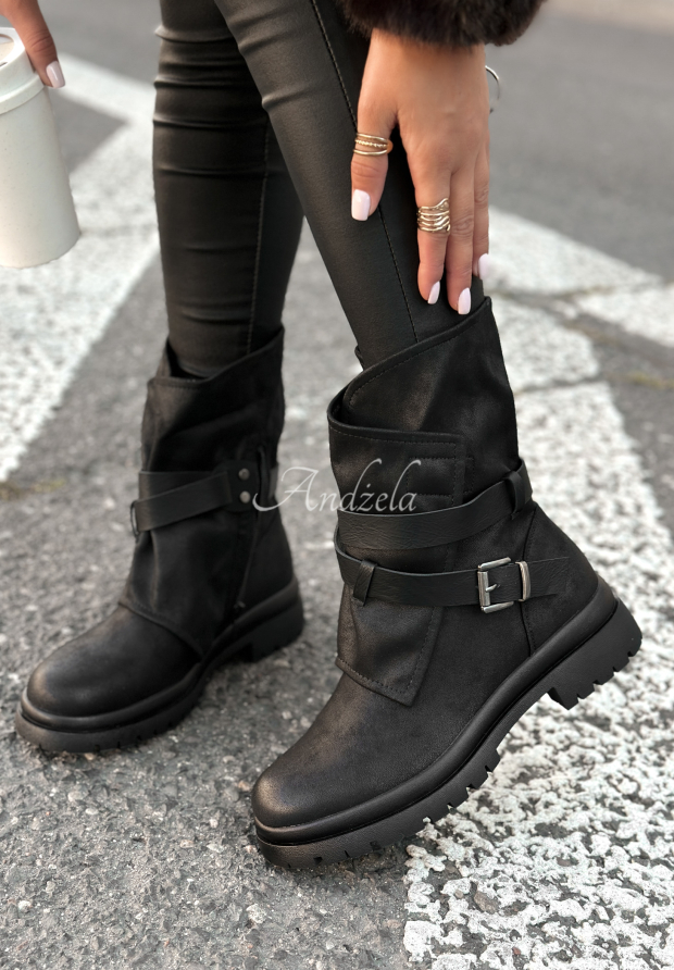 Leather boots with buckles Still So Warm black