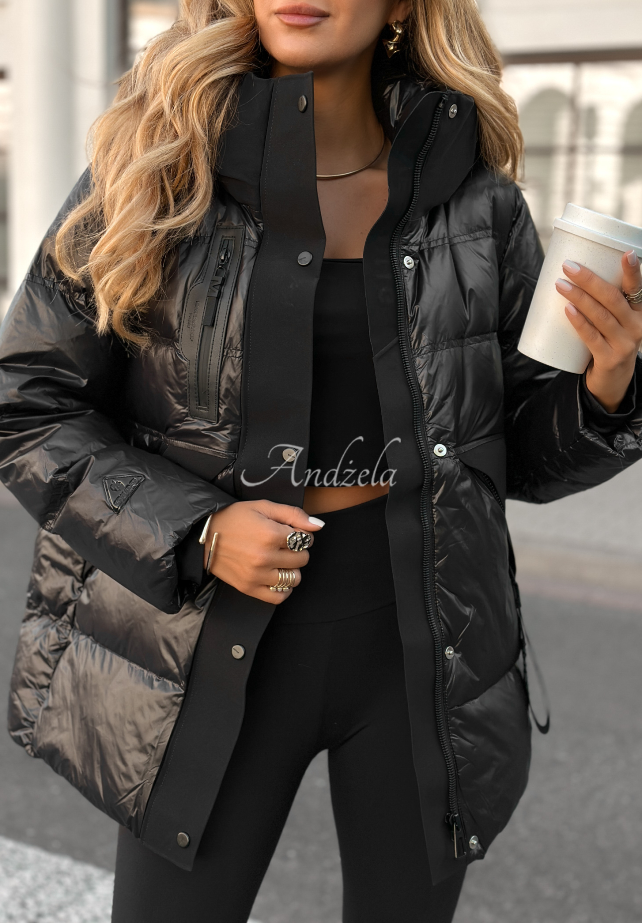 Down jacket with hood Turn Around black