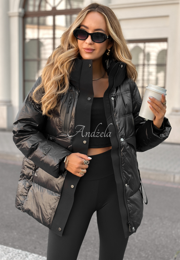 Down jacket with hood Turn Around black