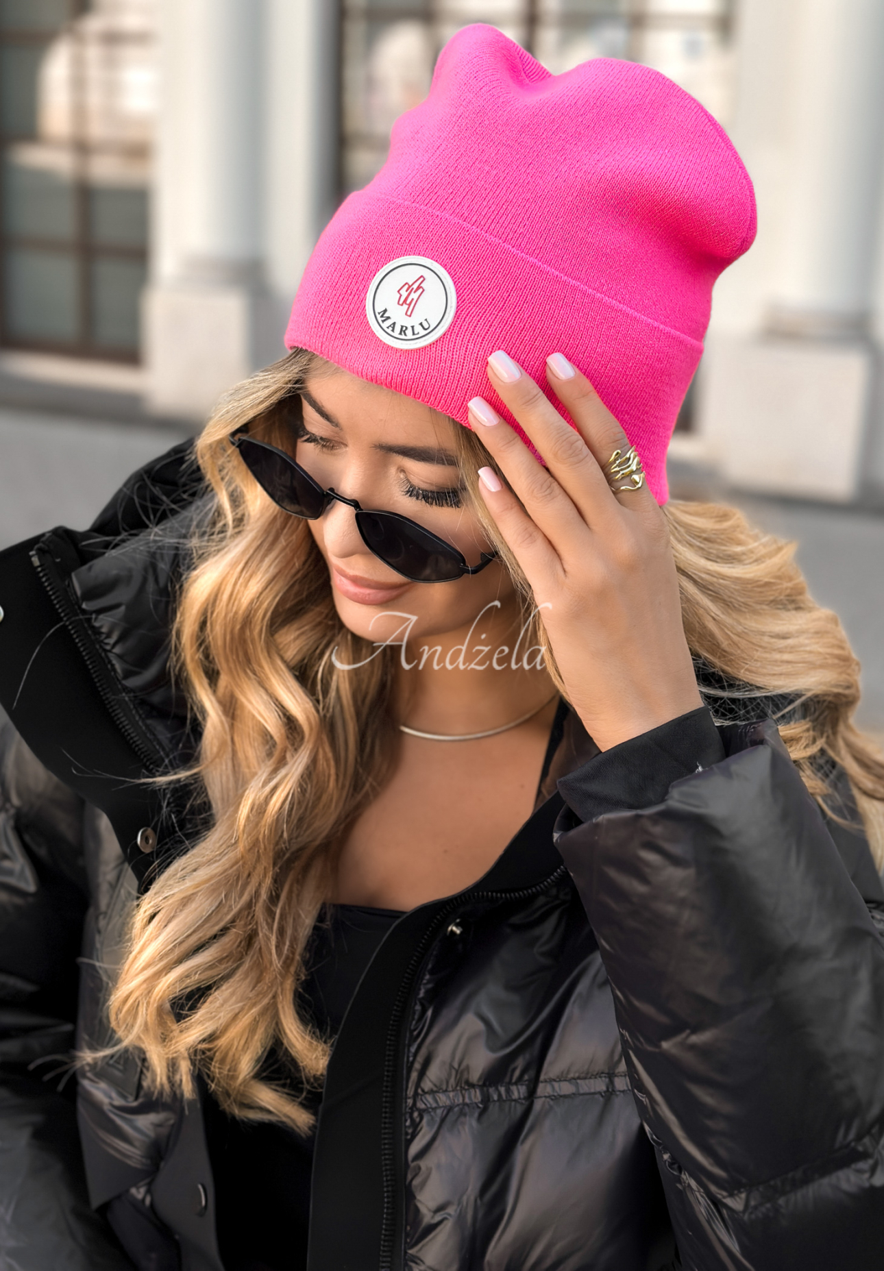 Winter City patch hat pink