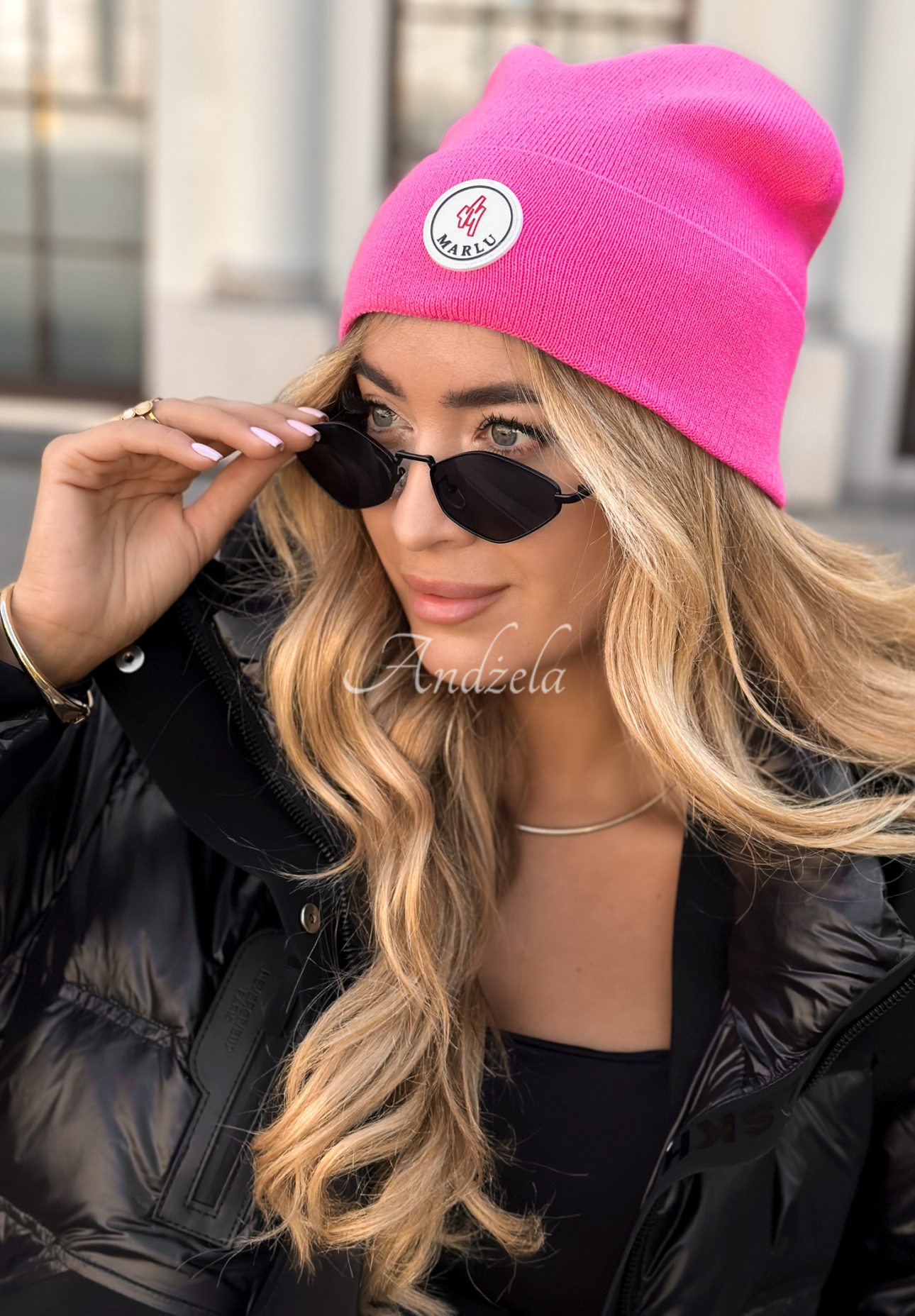 Winter City patch hat pink