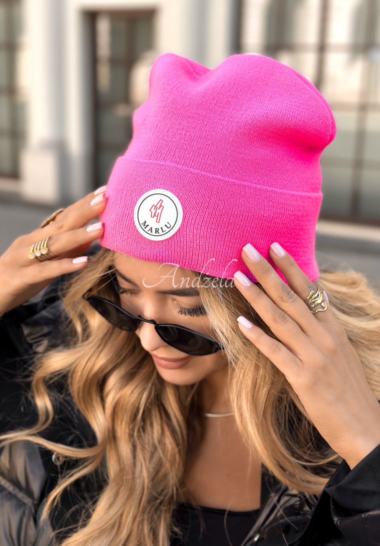 Winter City patch hat pink
