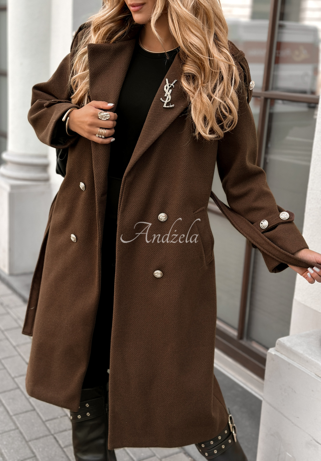 Płaszcz z guzikami Quiet Feeling czekoladowy