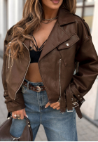 Krótka skórzana ramoneska Not Your Girl czekoladowa