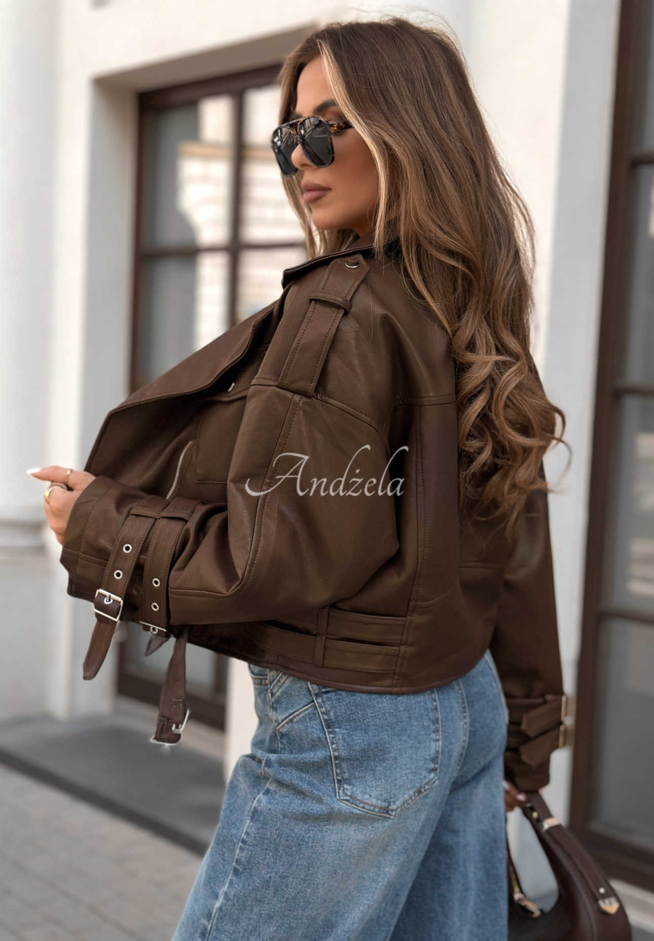 Not Your Girl short leather ramon jacket chocolate