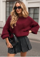 Sweter z bufiastymi rękawami Maybe Never burgundowy