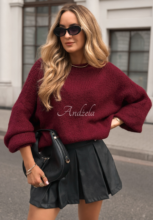 Sweter z bufiastymi rękawami Maybe Never burgundowy