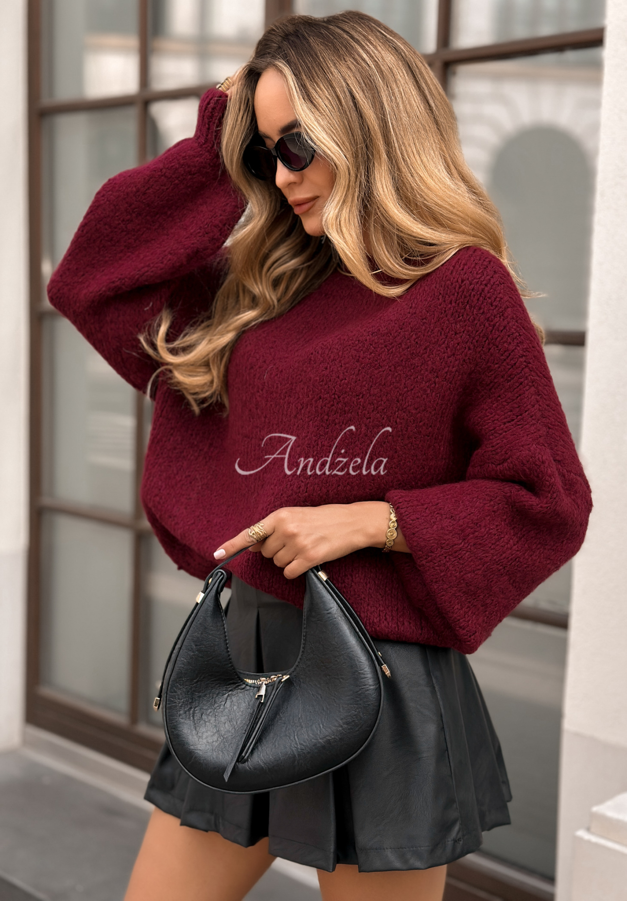 Sweater with buff sleeves Maybe Never burgundy