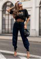 Spodnie jeansowe z paskiem In That Moment granatowe