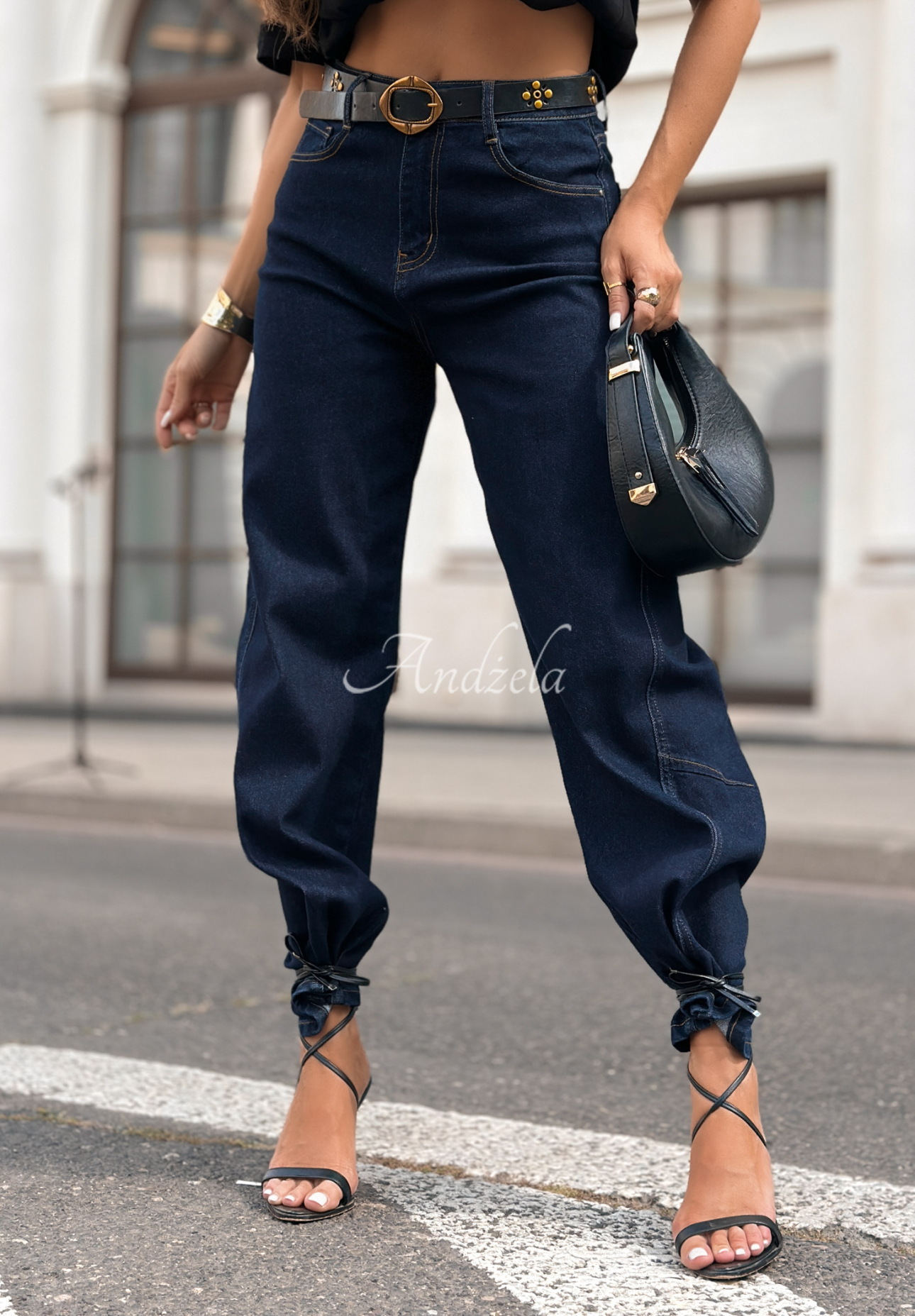 Denim balloon pants with belt In That Moment navy blue