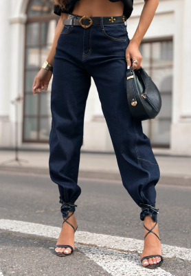 Denim balloon pants with belt In That Moment navy blue