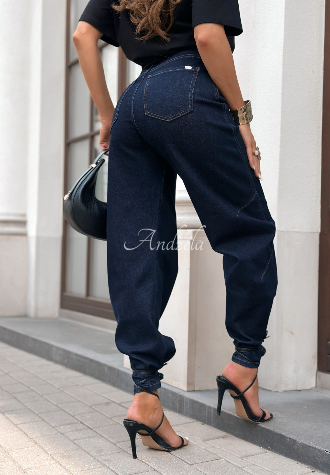 Denim balloon pants with belt In That Moment navy blue