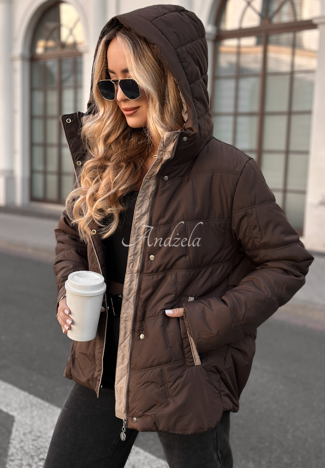 Pikowana kurtka z kapturem Next Episode czekoladowa