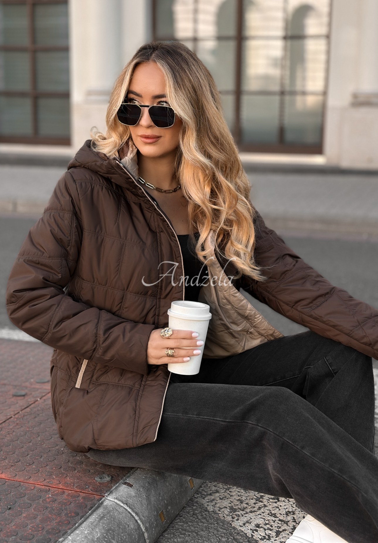 Pikowana kurtka z kapturem Next Episode czekoladowa