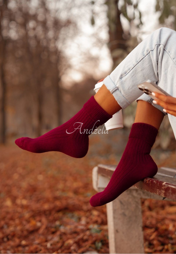 Długie wełniane skarpetki alpaka Blanket Season burgundowe