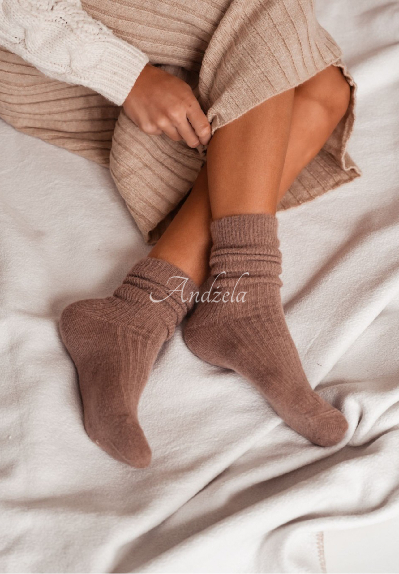 Long wool alpaca socks Blanket Season mocha