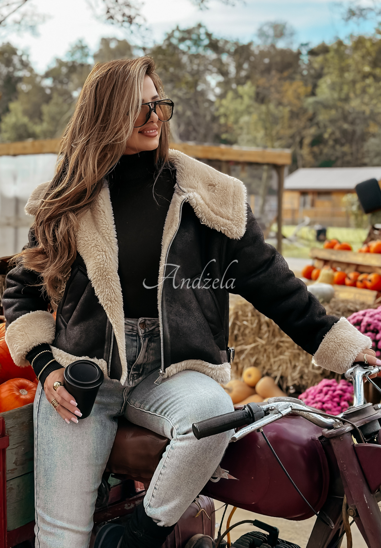 Short suede sheepskin jacket Mountain Mist black