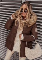 Pikowana kurtka z kapturem Lucky czekoladowa II