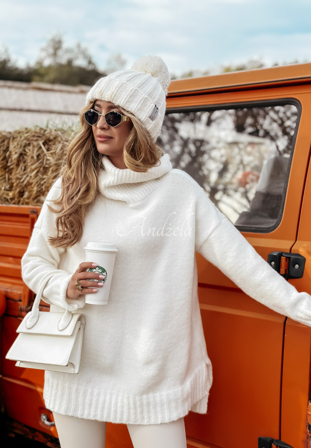 Sweter oversize z golfem i wełną Benin ecru