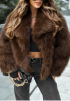 Krótki płaszcz futerko z kołnierzem Woody Acres czekoladowy