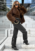 Krótki płaszcz futerko z kołnierzem Woody Acres czekoladowy