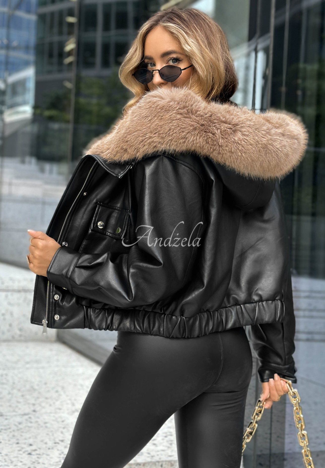 Leather jacket with fur All I Wanted black - Andżela Online Store