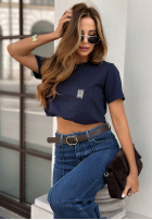 T-shirt z kieszonką Pause That granatowy