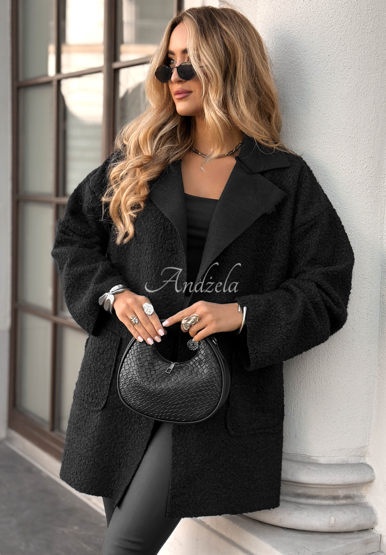 Long boucle sheepskin coat Take The Lead black