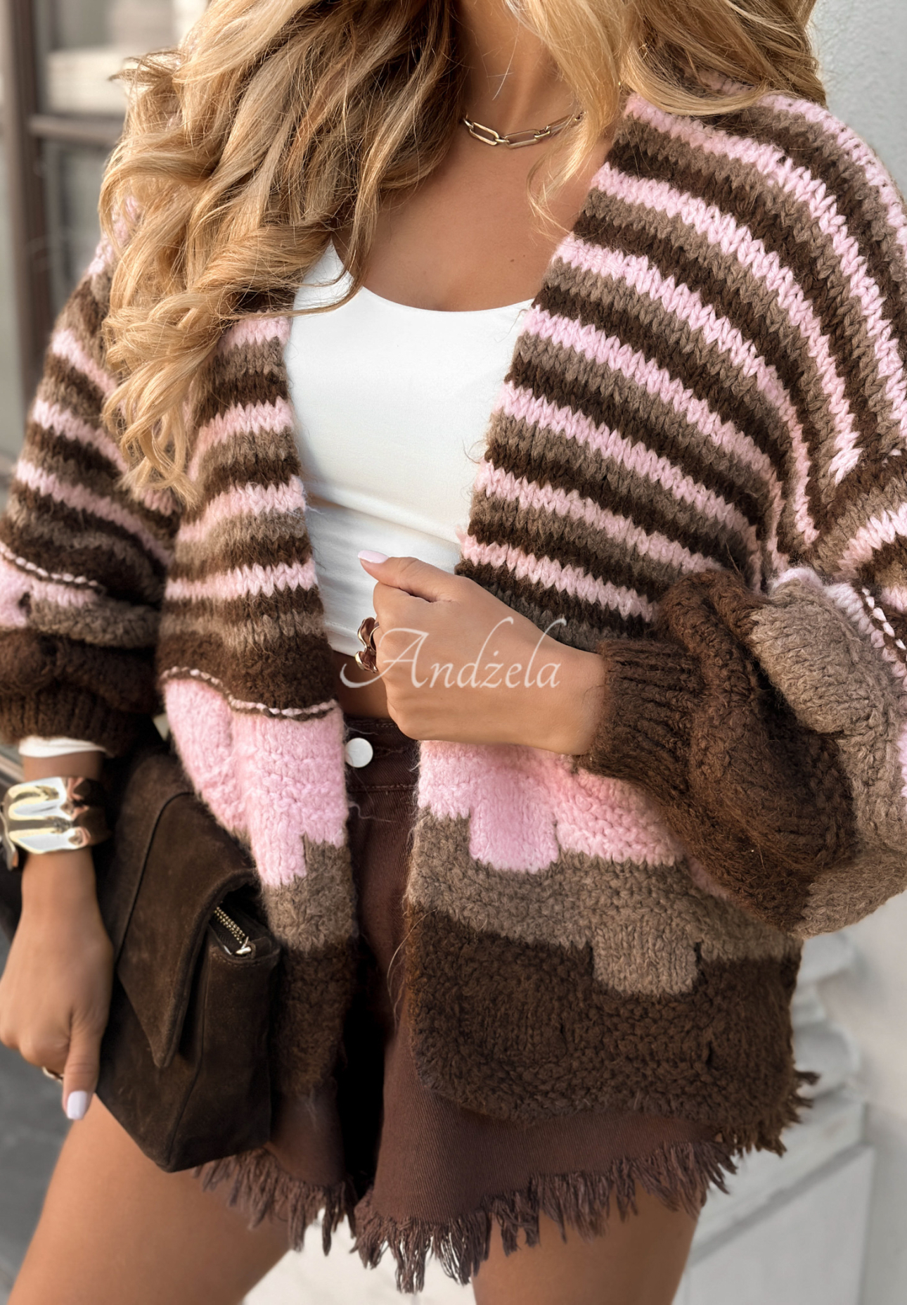 Short oversize cardigan In Between Days chocolate pink