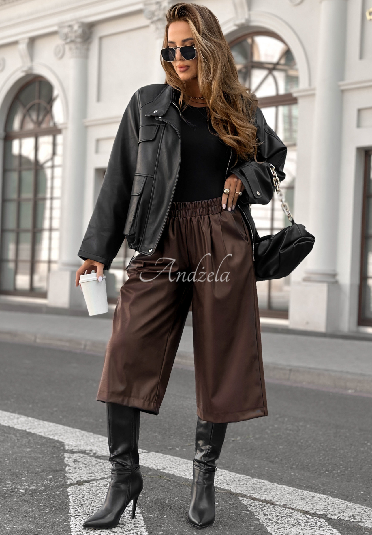 Leather wide leg pants Before It Ends chocolate