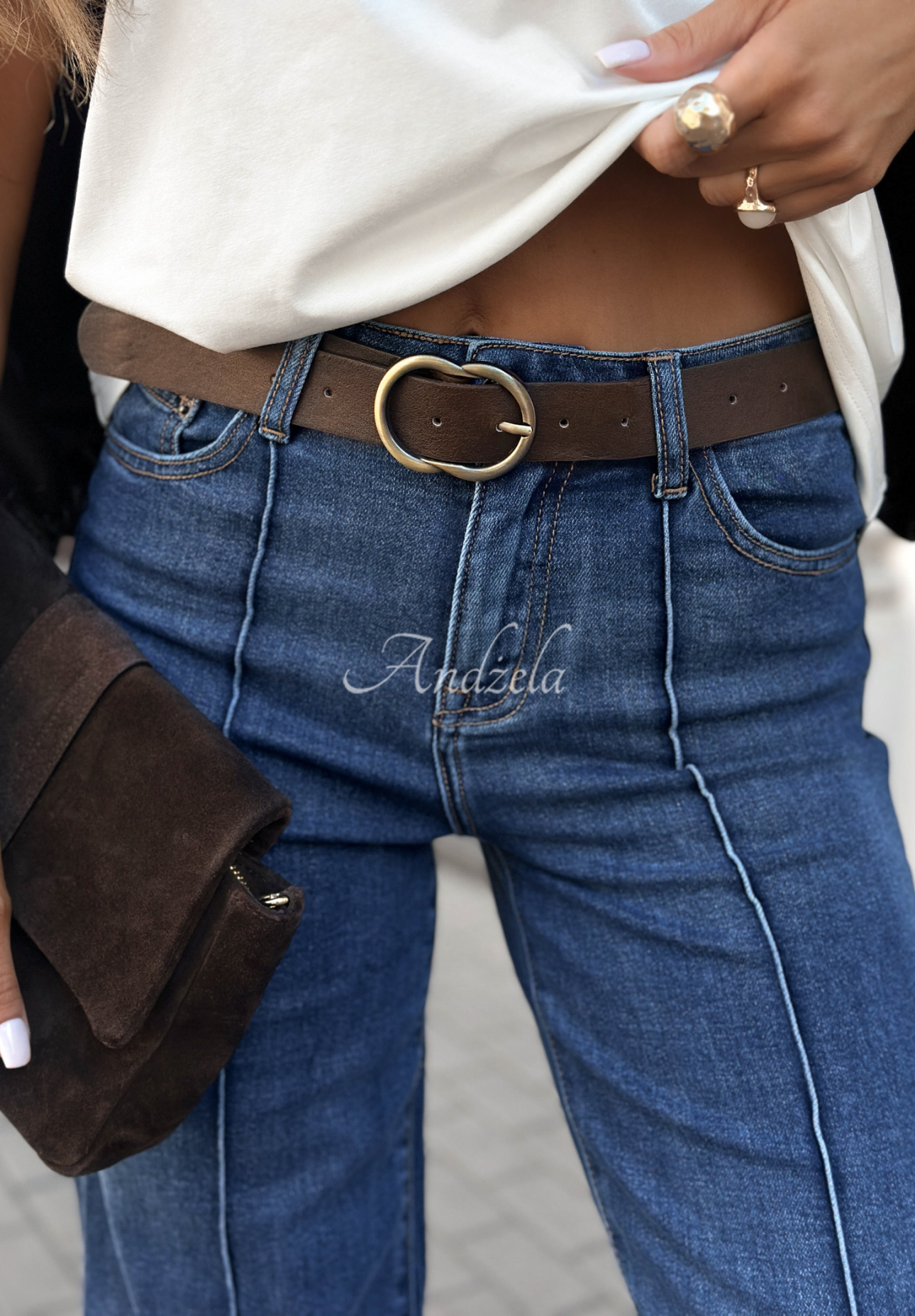 Spodnie jeansowe z paskiem wide leg Power To Inspire ciemnoniebieskie