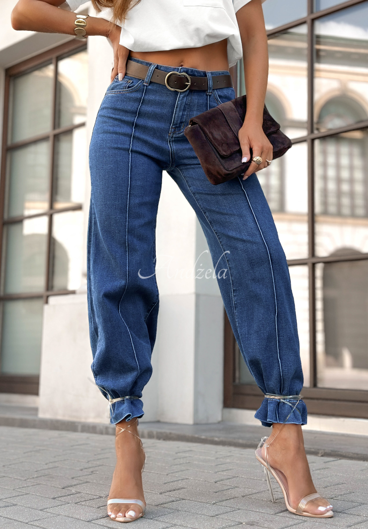 Denim pants with wide leg belt Power To Inspire dark blue