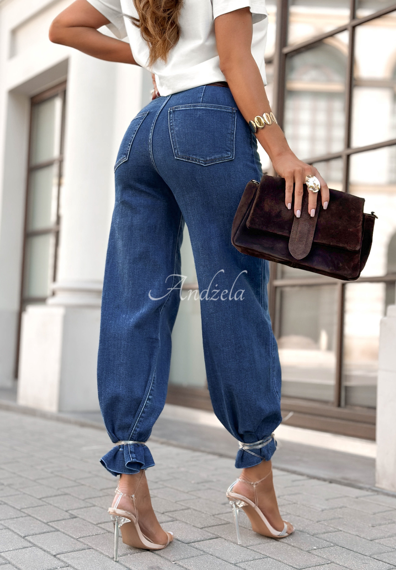 Denim pants with wide leg belt Power To Inspire dark blue