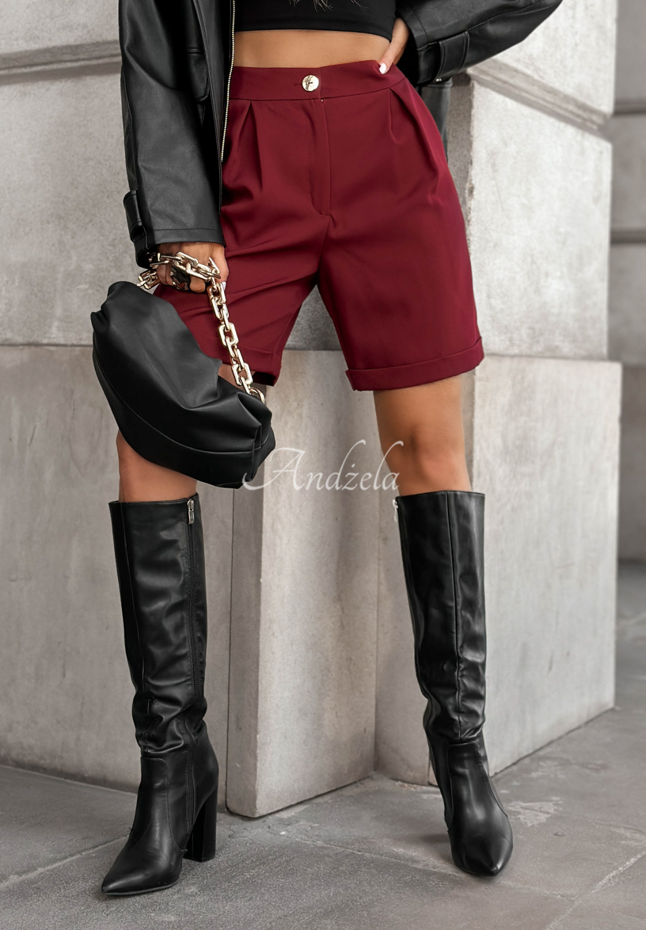 No Evidence burgundy short shorts