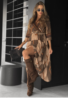 Sukienka maxi we wzory Coffee Please beżowo-czekoladowa