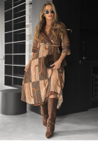 Sukienka maxi we wzory Coffee Please beżowo-czekoladowa