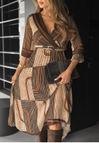 Sukienka maxi we wzory Coffee Please beżowo-czekoladowa