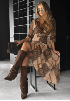 Sukienka maxi we wzory Coffee Please beżowo-czekoladowa