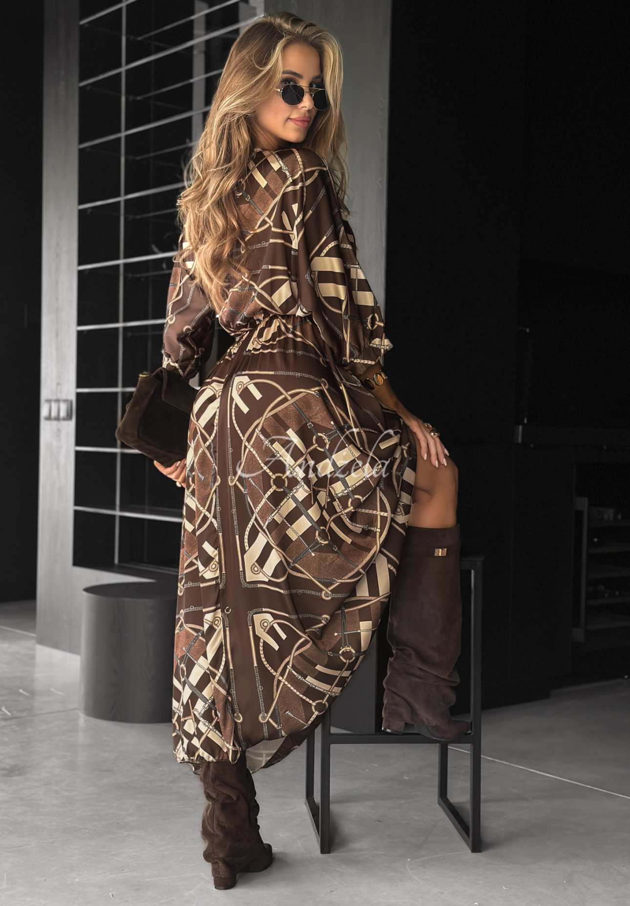 Vision You Seek patterned maxi dress in chocolate