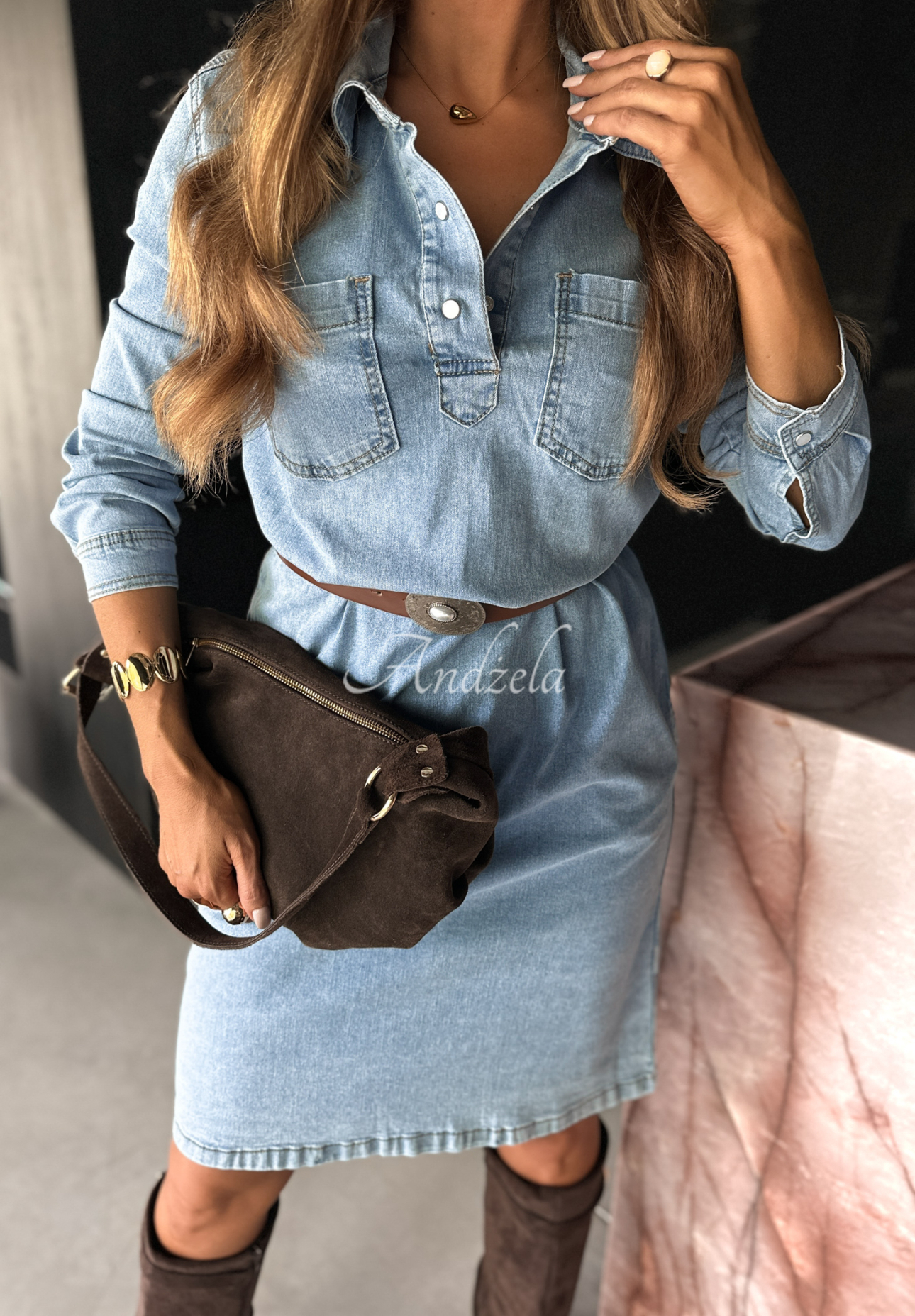 Denim dress with belt Keep It Real blue