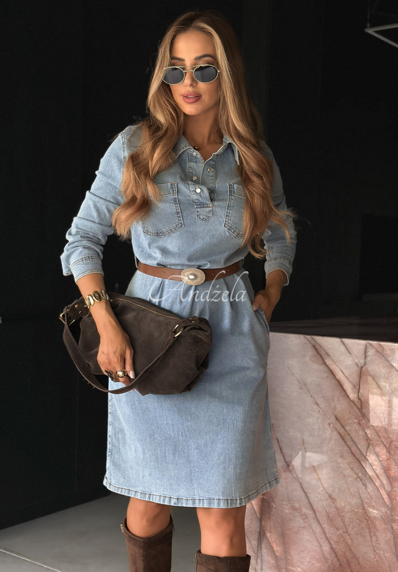 Denim dress with belt Keep It Real blue