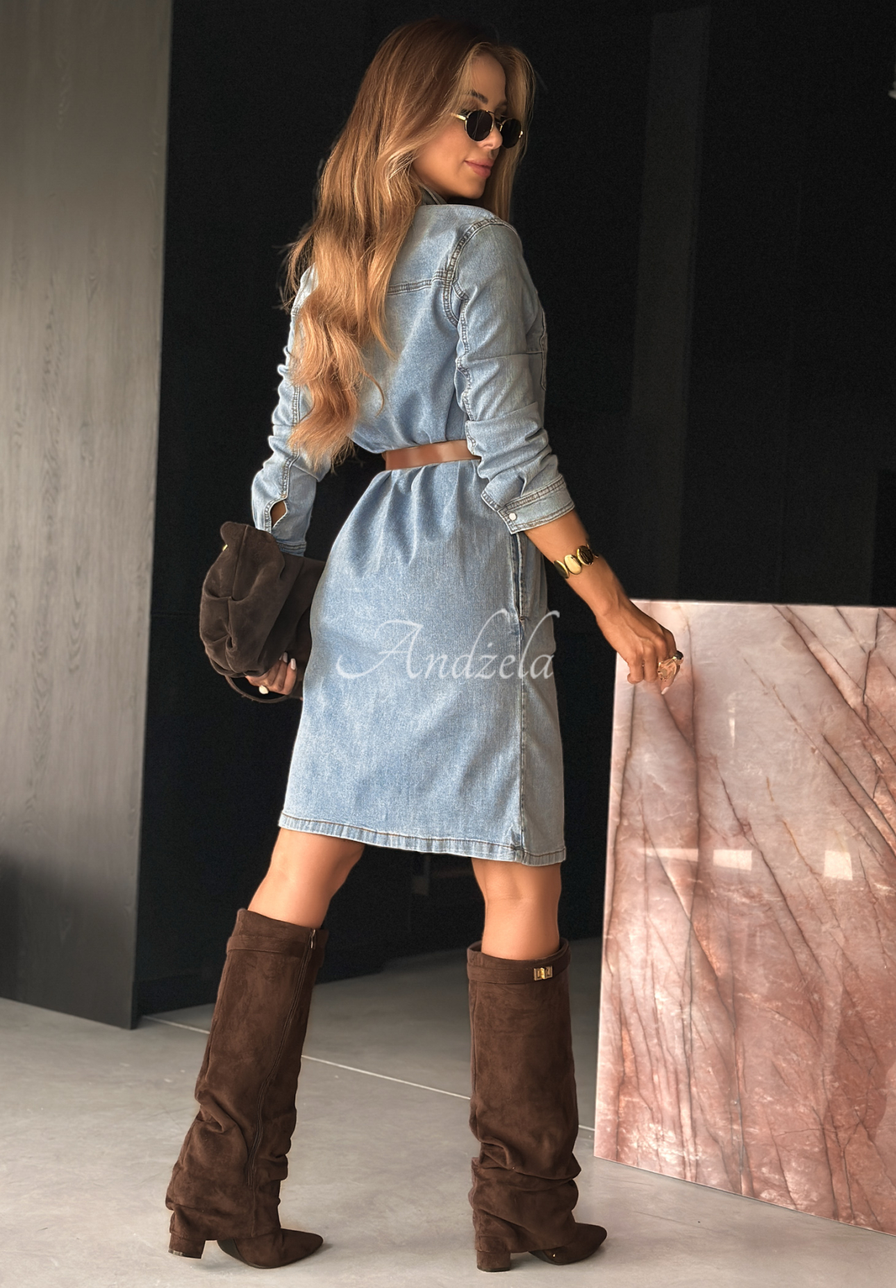 Jeansowa sukienka z paskiem Keep It Real niebieska